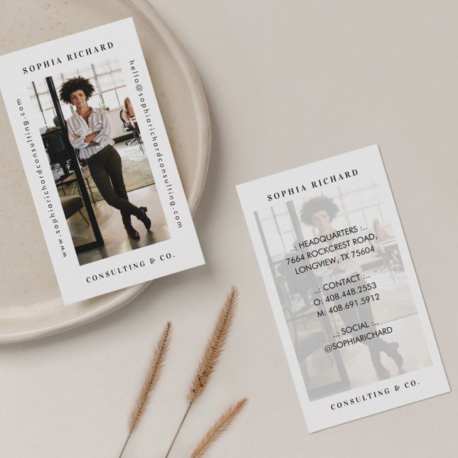 Cartão De Visita Foto profissional branca mínima e moderna (Criador carregado)