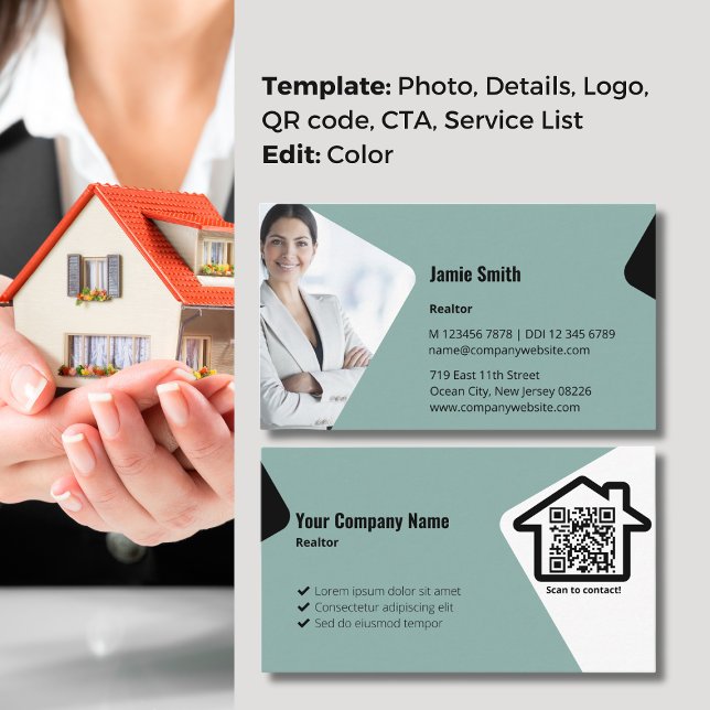 Cartão De Visita Foto profissional com nosso Realtor Azul (Professional Photo with our Blue Realtor Business Card)