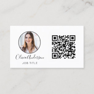 Cartão De Visita Foto profissional de código QR Black White Busines