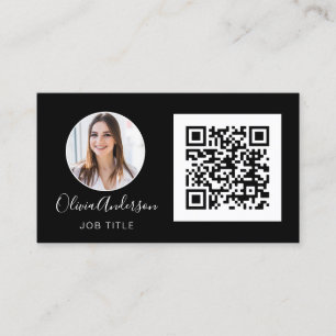 Cartão De Visita Foto profissional de código QR Black White Busines
