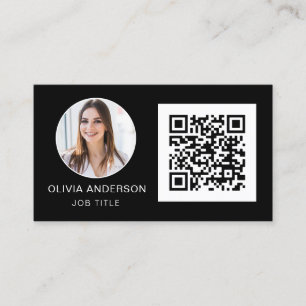 Cartão De Visita Foto profissional de código QR Black White Busines