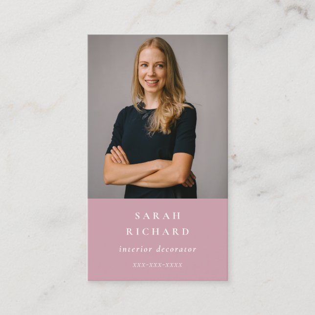 Cartão De Visita Foto profissional mínima e simples, rosa-rosa (Frente)