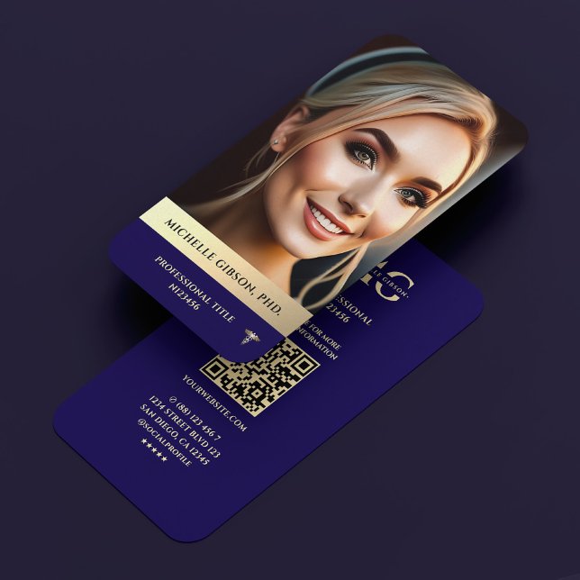 Cartão De Visita Foto profissional moderna - Dark Blue Faux Gol (Modern Professional Photo Elegant Dark Blue Gold Business Card
)