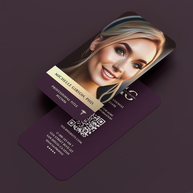 Cartão De Visita Foto profissional moderna, Dourada de luxo (Modern Professional Photo Luxury Purple Gold Business Card
)