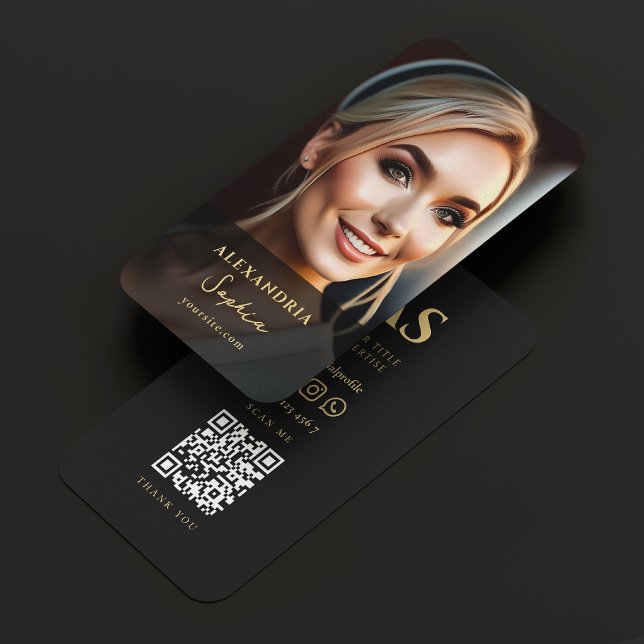 Cartão De Visita Foto profissional moderna, preto e transparente (Modern Professional Photo Elegant Black Gold Business Card
)