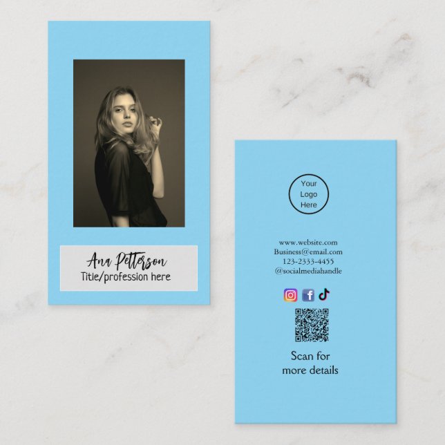 Cartão De Visita foto profissional QR website email social moderno (Frente/Verso)
