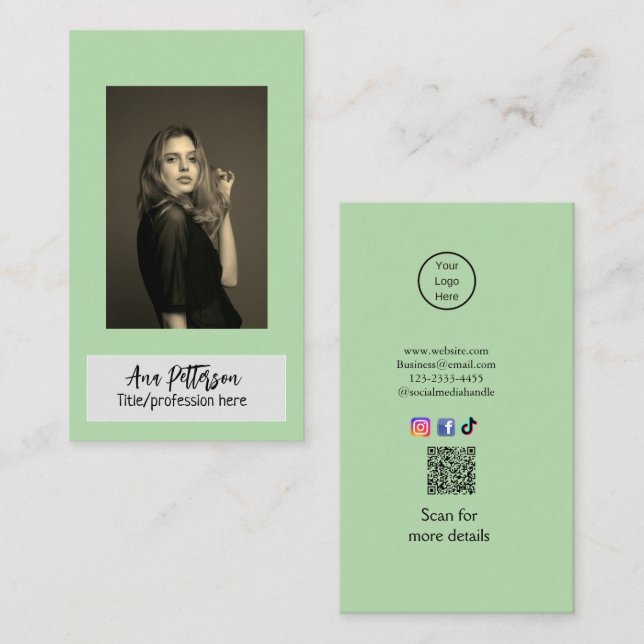 Cartão De Visita foto profissional QR website email social moderno (Frente/Verso)