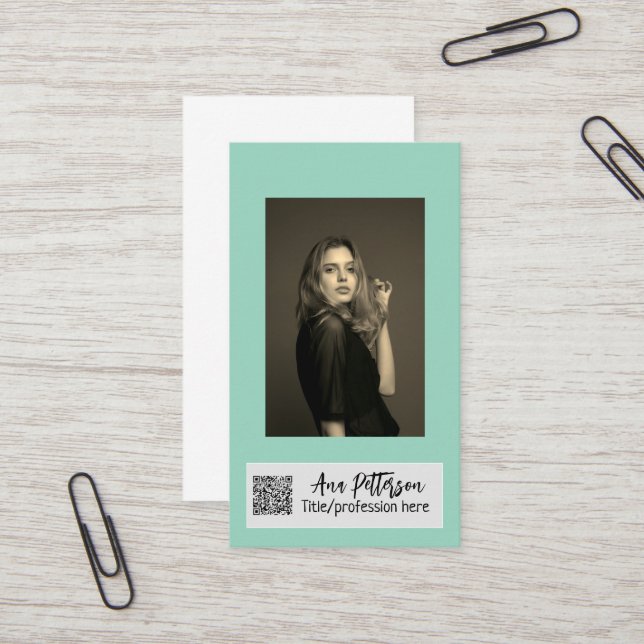 Cartão De Visita foto profissional QR website email social moderno (Frente/Verso In Situ)