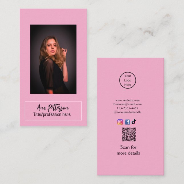 Cartão De Visita foto profissional QR website email social moderno (Frente/Verso)