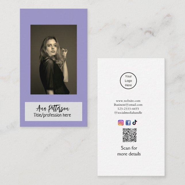 Cartão De Visita foto profissional QR website email social moderno (Frente/Verso)
