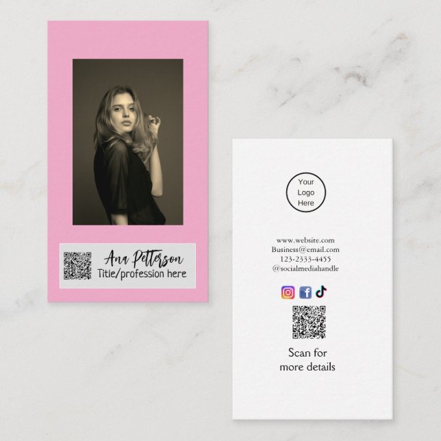 Cartão De Visita foto profissional QR website email social moderno (Frente/Verso)