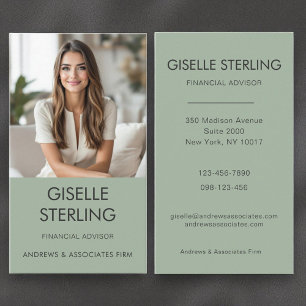 Cartão De Visita Foto Profissional Verde do Financial Advisor Sage