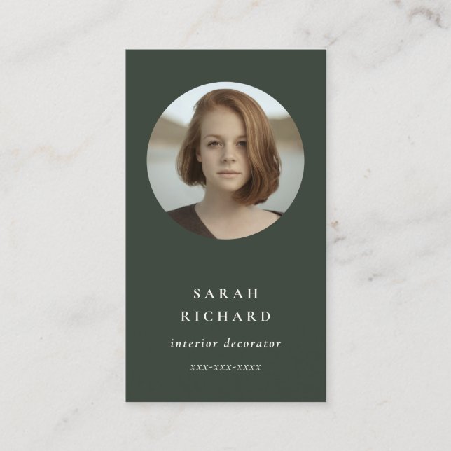 Cartão De Visita Foto profissional verde mínima simples da floresta (Frente)