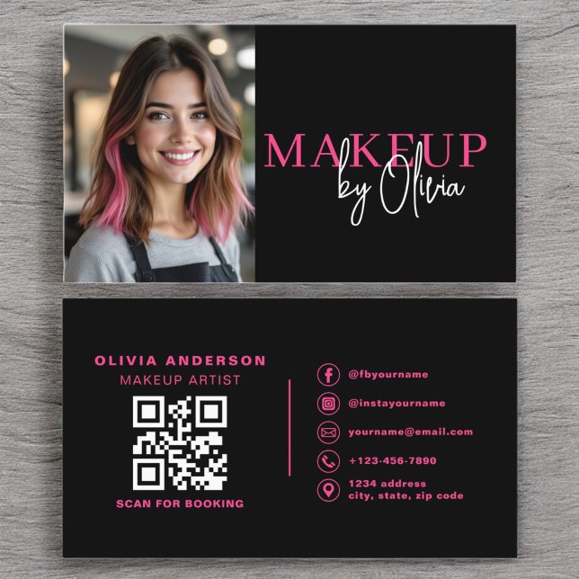 Cartão De Visita Foto: QR Code Makeup Artist Hot Pink (Criador carregado)