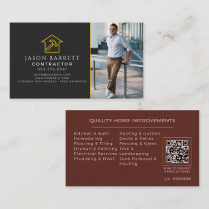 Cartão De Visita Foto QR de Construção em Tijolo Vermelho Antigo