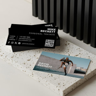 Cartão De Visita Foto QR de Treino de Fitness Personalizado Moderno