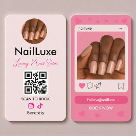Cartão De Visita Foto Rosa Bege de Técnico de Unhas com Código QR