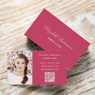Cartão De Visita Foto rosa elegante do código qr