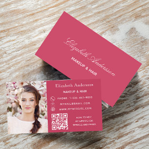 Cartão De Visita Foto rosa magenta com código qr elegante