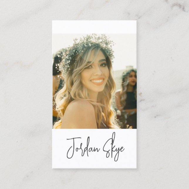 Cartão De Visita Foto Simples de Script de Assinatura Elegante Mode (Frente)