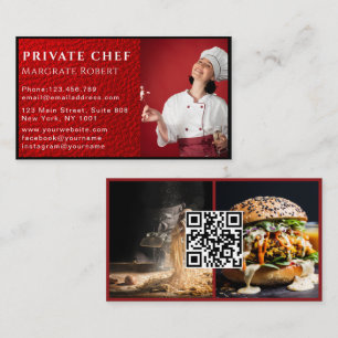 Cartão De Visita Foto vermelha do código QR de mídia social de chef