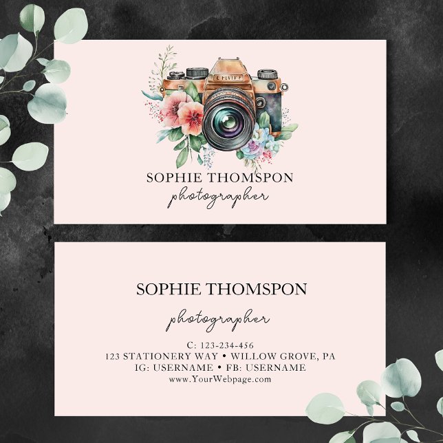 Cartão De Visita Fotografador de câmera floral (Criador carregado)