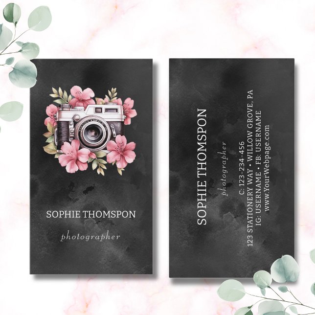 Cartão De Visita Fotografador de câmera floral (Criador carregado)