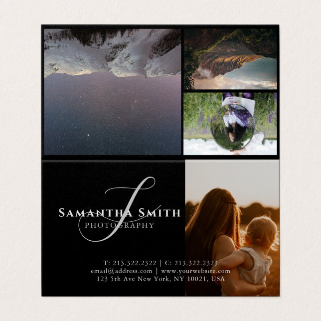 Cartão De Visita Fotografia 4 preto e branco moderno dobrada (Exterior Desdobrado)