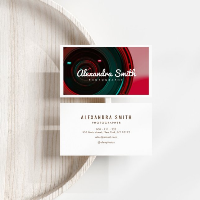 Cartão De Visita fotografia branca neon de câmara moderna (Criador carregado)