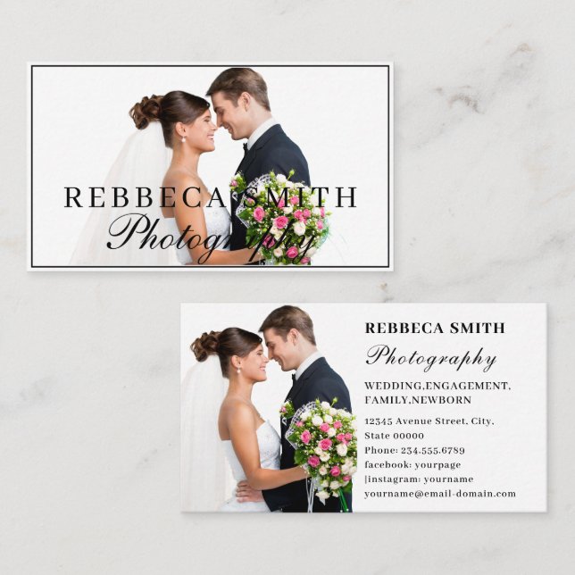 Cartão De Visita Fotografia: Branco de Fotografia Simples Moderna (Frente/Verso)