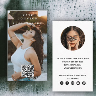 Cartão De Visita Fotografia Código QR de Foto Mínimo Simples Modern