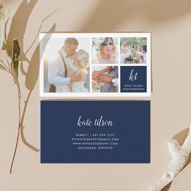 Cartão De Visita Fotografia Colagem e Caligrafia Monograma Fotógraf (Criador carregado)