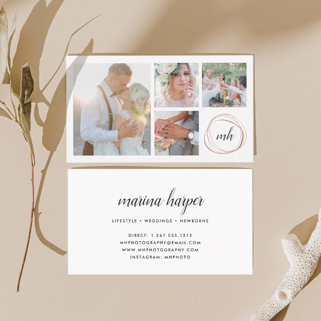 Cartão De Visita Fotografia Colagem e Caligrafia Monograma Fotógraf (Criador carregado)