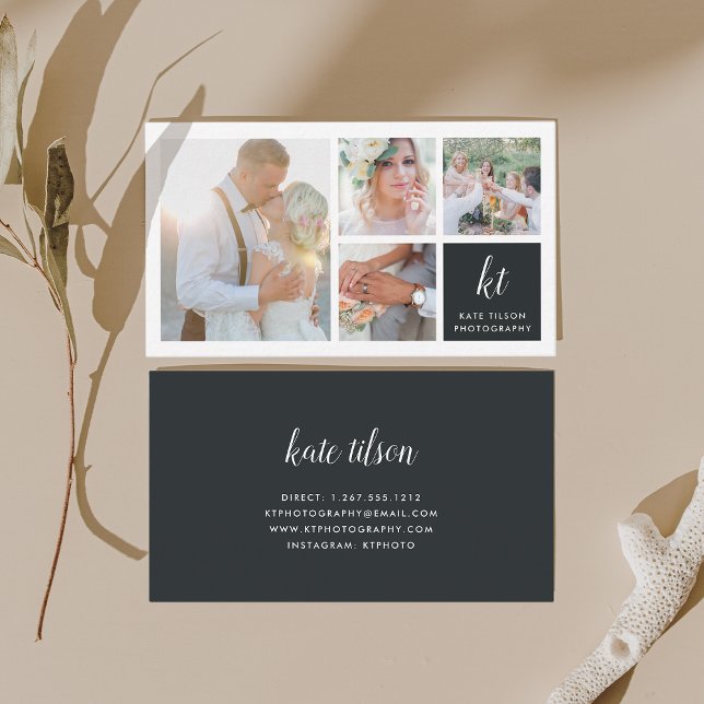 Cartão De Visita Fotografia Colagem e Caligrafia Monograma Fotógraf (Criador carregado)