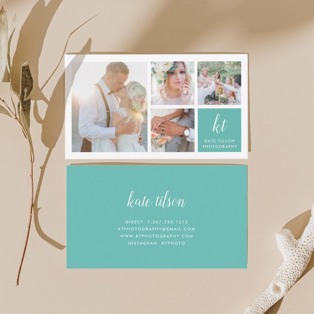 Cartão De Visita Fotografia Colagem e Caligrafia Monograma Fotógraf (Criador carregado)