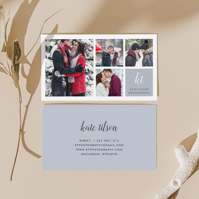 Cartão De Visita Fotografia Colagem e Caligrafia Monograma Fotógraf (Criador carregado)