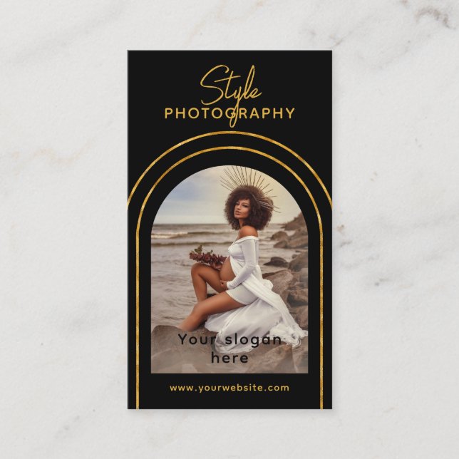 Cartão De Visita Fotografia com Script Moderno do Na moda Código QR (Frente)