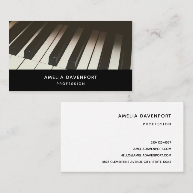 Cartão De Visita Fotografia das Chaves de Piano na moda preto e bra (Frente/Verso)