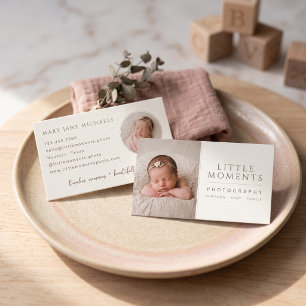 Cartão De Visita Fotografia de Bebê Elegante Marcas Neutras Suaves