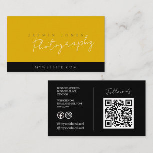 Cartão De Visita Fotografia de Código QR Amarelo Ousado