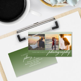 Cartão De Visita Fotografia de Colagem de 3 Fotos Verde Escuro