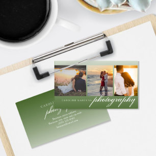 Cartão De Visita Fotografia de Colagem de 3 Fotos Verde Escuro
