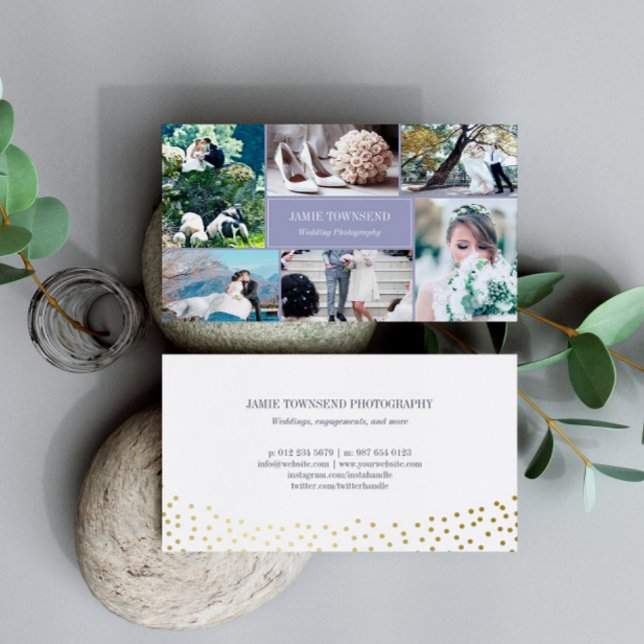 Cartão De Visita Fotografia de Colagem de Fotos Gold Dots Heather (Criador carregado)