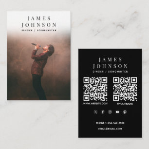 Cartão De Visita Fotografia de Músico Cantor Elegante 2 Códigos QR