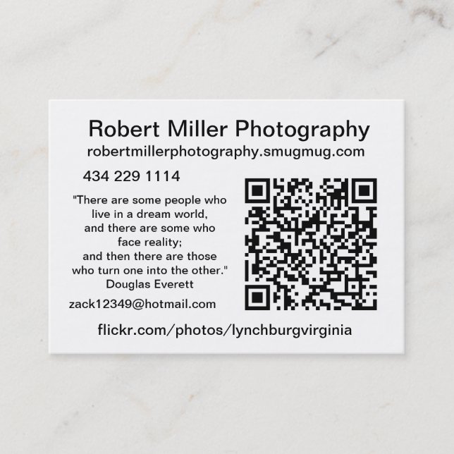 Cartão De Visita Fotografia de Robert Miller (Frente)