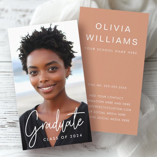 Cartão De Visita Fotografia em rede de formatura de estudantes (Student graduation networking photo terracotta business card)