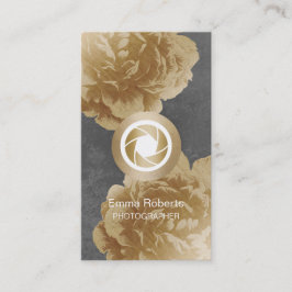 Cartão De Visita Fotografia floral Dourado da câmera do fotógrafo