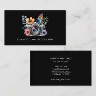 Cartão De Visita Fotografia Fotógrafo Floral Câmera Aquarela