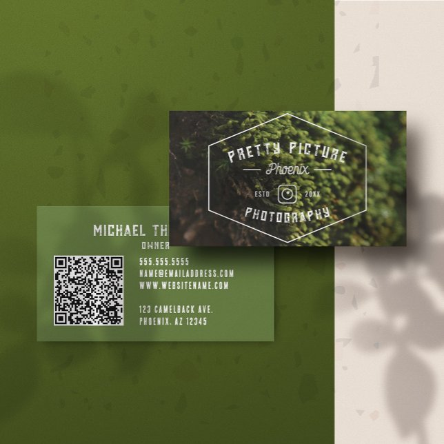 Cartão De Visita Fotografia Geométrica de Verde Rustic Masculine (Rustic Masculine Geometric Greenery Photography Business Card)