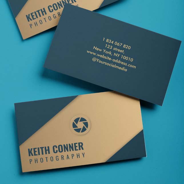 Cartão De Visita Fotografia Marinho e Dourado Fotógrafo (Criador carregado)